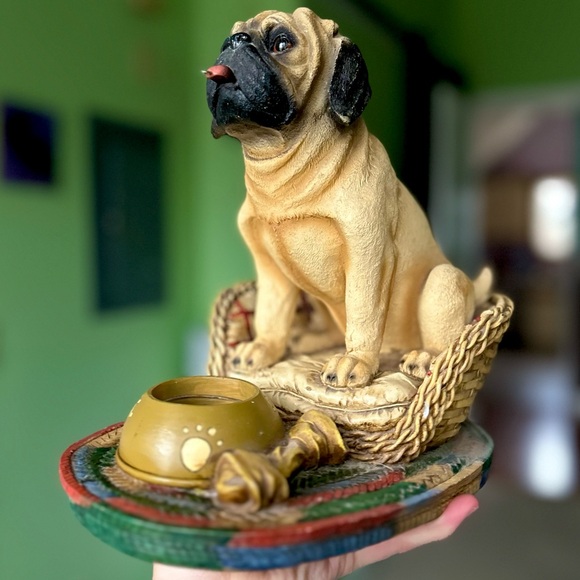 VTG Textured Pug Dog In Bed Doggy Lovers 3D Statue Candle Tea Light Holder - Picture 2 of 13